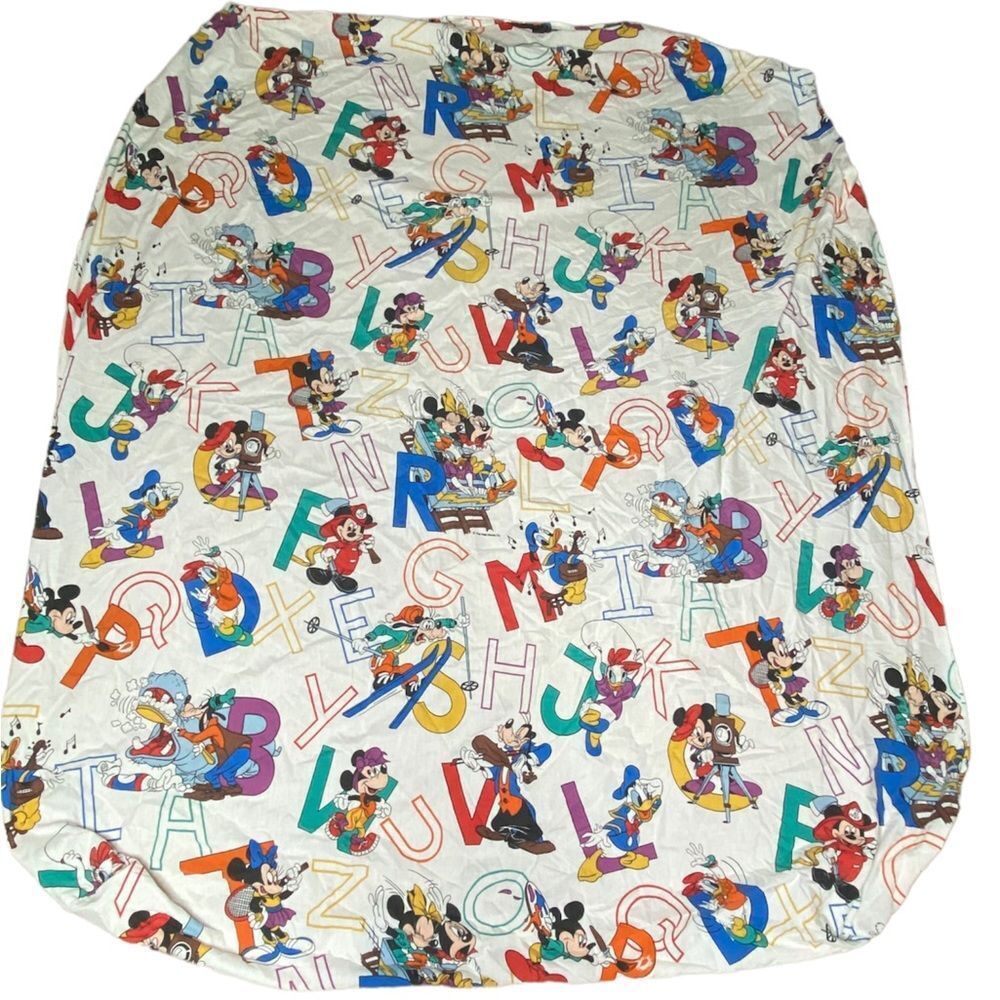 Vintage 90s 1990s Disney Mickey Mouse full fitted sheet retro ABC’s